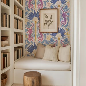Whimsical Pink Tiger Tropical Wallpaper, Bold Colorful Jungle Cats and Palms Removable Peel and Stick - Kids Bedroom and Nursery Wall Decor