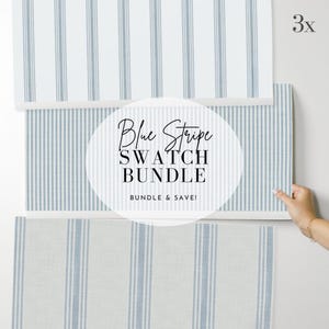 Blue Ticking Stripe Wallpaper Sample Pack: Classic Baby Boy Nursery Striped Swatches Set of 3 - Preppy, Coastal, Farmhouse, Grandmillennial