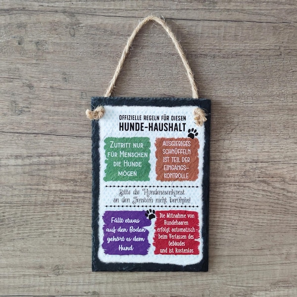 Schieferschild 20x13,5 cm -  Regeln Hundehaushalt... - SteinzeitBKS Schilder für Dich, Freunde, Familie, Hundebesitzer & Hundeliebhaber