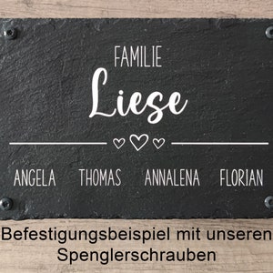 Türschild personalisiert Familie / 3 Herzen aus Schiefer Türschild Klingelschild Naturstein Bild 3