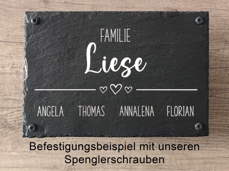 Türschild personalisiert Familie / 3 Herzen aus Schiefer Türschild Klingelschild Naturstein Bild 3