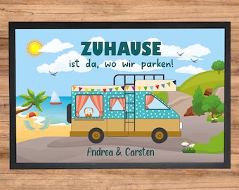 Fußmatte "Zuhause parken - Strand Wohnmobil" | Türmatte Wohnmobil | Geschenk Camper | Hochzeitsgeschenk | Fussmatte personalisiert