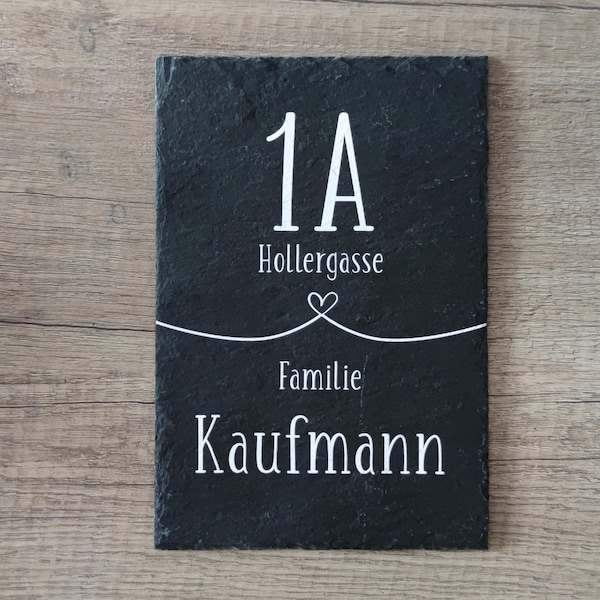 Hausnummer personalisiert  "Hausnummer & Namensschild" aus Schiefer Türschild Hausnnummer Naturstein