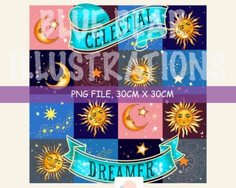 Celestial PNG, Retro Moon Design, Hippie, Sun and Moon Png for Sublimation, Instant Digital Download, Tshirt Design