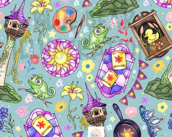 Tangled Seamless, Princess Seamless Pattern, Magical Princess, Rupanzel Disney, Digital Paper, Spring Flowers, Magical