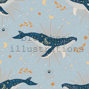 Celestial seamless Pattern, Whale Seamless, Mystical Sea Animal SVG, Whale Fabric Design, Digital Paper, Boho pattern, sea creatures