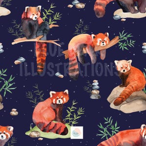 Red Panda Seamless Pattern, Cute Panda Printable, watercolour Panda, Red Panda SVG for Kids, Kawaii Animal Fabric, Digital Download