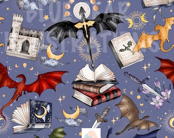 Fourth Wing Seamless Pattern: Flying Dragons Fabric Design (Digital Download)