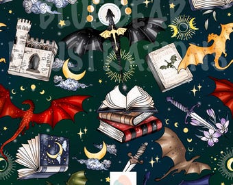 Fourth Wing Seamless Pattern: Flying Dragons Fabric Design (Digital Download)