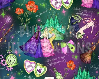 Wicked Seamless Pattern, Glinda and Elphaba Illustration, Fabric Sublimation Digital Disney, Wizard of Oz, Witch, little shop of horrors