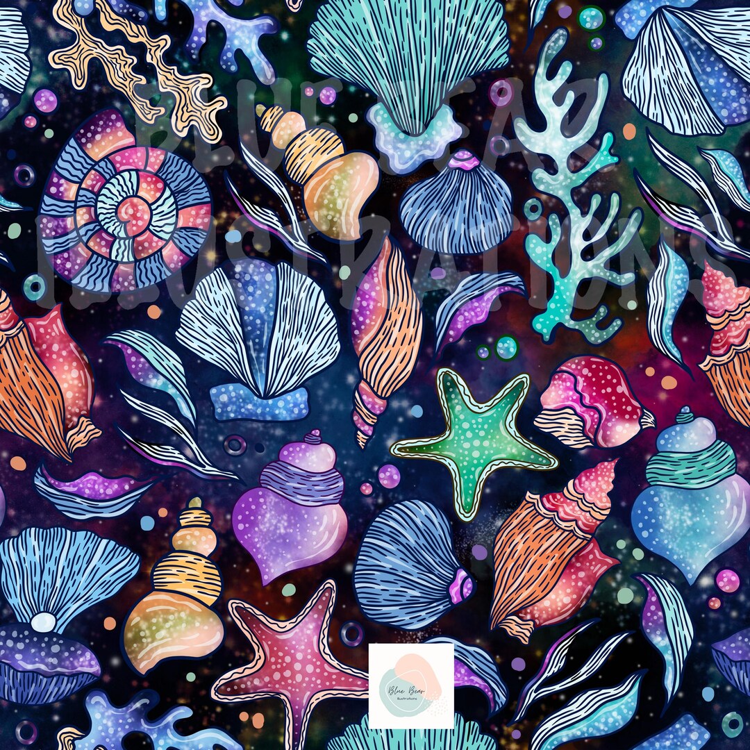 Orange Sea Shell Print Pattern Sea Shells Seamless Pattern, Ocean Seamless, Pastel Beach Digital Paper ...