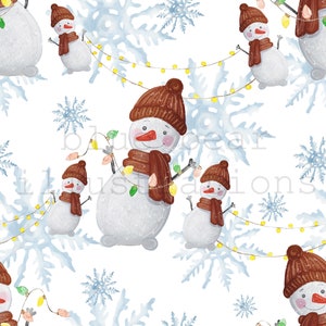 Christmas Seamless Pattern, SnowMan Seamless Print, SnowFlakes, Winter Wonderland, Digital Paper, Kids fabric