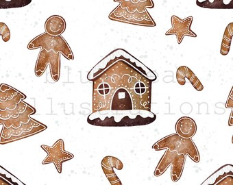 Gingerbread seamless pattern, Christmas Seamless File Gingerbread, Fabric Pattern Christmas Cookies Seamless PNG Gingerbread Pattern