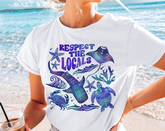 Respektieren Sie die Einheimischen, Küsten Cool Sommer Strand Vibes tshirt PNG, Meeresbewohner Schildkröte, Walhai Nautische Sublimation PNG Digital Download.