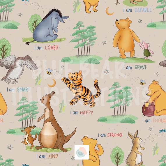 Winnie the Pooh Seamless Pattern, Classic Pooh Bear Fabric Sublimation, Nursery Rug, Baby Keepsake Box & Disney-Inspired Art