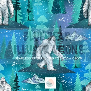 Big Foot Seamless, cryptid seamless, yeti seamless, winter print, cute monster, digital paper, instant download