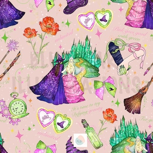 Modèle sans couture méchant | Illustration de Glinda et Elphaba |  Sublimation sur tissu, téléchargement numérique Disney Le Magicien d'Oz, la méchante sorcière