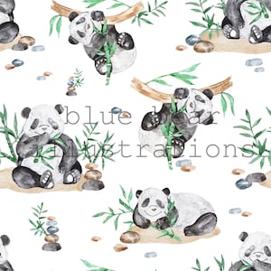 Patrón sin costuras de panda, panda de acuarela, bosque de bambú sin costuras, clipart de monstruo de la selva, panda PNG, fondo de pantalla digital, arte de decoración forestal
