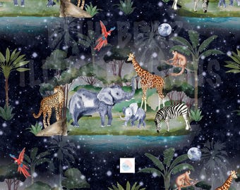 Animals Seamless Pattern , Jungle, Giraffe, Leopard & Forest Animals, Tropical Botanical Wallpaper, Scrapbook Paper, Digital Download