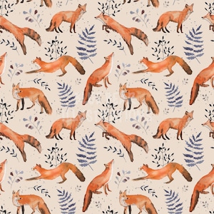 Fox Seamless Pattern, Fox Fabric Design, Fox Seamless Pattern File, Autumn Fox Print, Digital Download, Instant Download