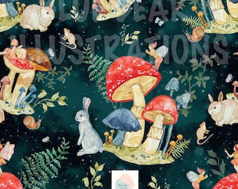 Cottagecore Mushrooms Seamless, forest design, Whimsical, Cottagecore, Mystical Forest Art, Witchcore Download, digital paper