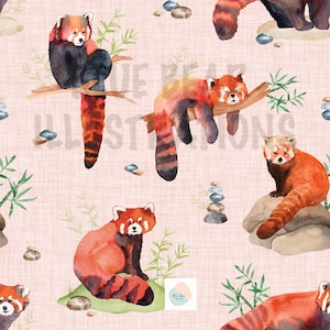 Red Panda Seamless Pattern, Cute Panda Printable, watercolour Panda, Red Panda SVG for Kids, Kawaii Animal Fabric, Digital Download