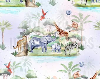 Modèle sans couture Safari, peint à la main, modèle de tissu Safari Jungle, Lions, girafe, conception de papier peint, papier numérique, éléphant, art de la chambre d'enfant