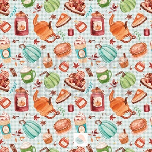 Gezellige herfstsfeer, naadloos patroon Pumpkin Spice Latte, grillige aquarel pompoen en latte print voor de herfst, koffie en pompoenen naadloos afbeelding 3