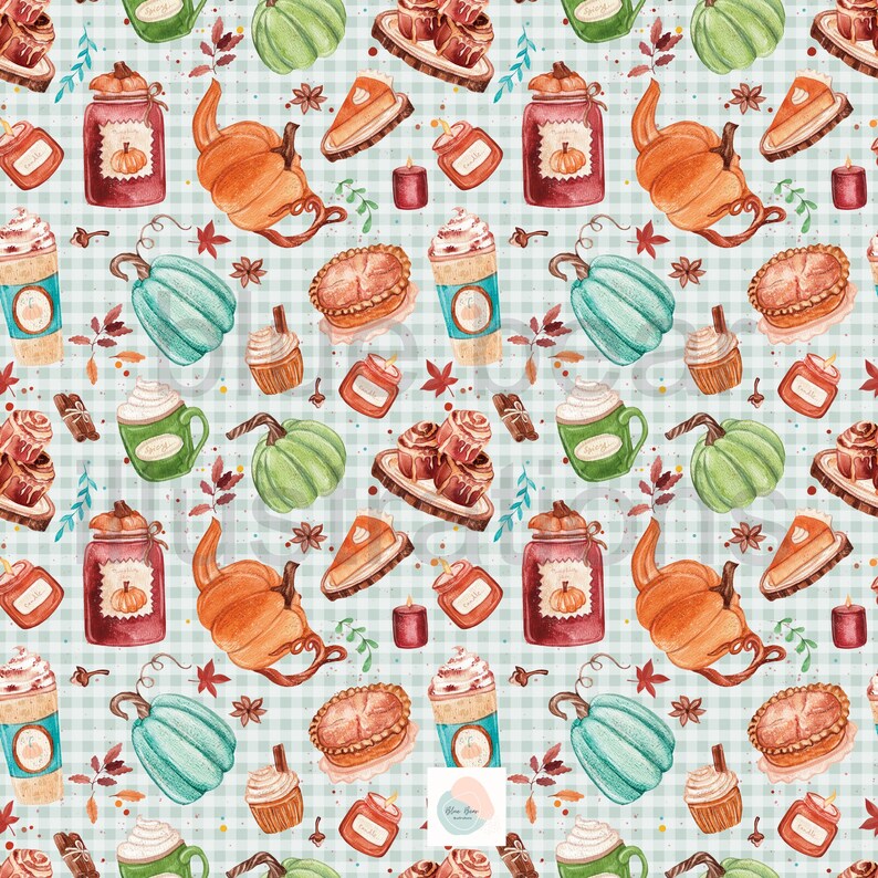 Gezellige herfstsfeer, naadloos patroon Pumpkin Spice Latte, grillige aquarel pompoen en latte print voor de herfst, koffie en pompoenen naadloos afbeelding 3
