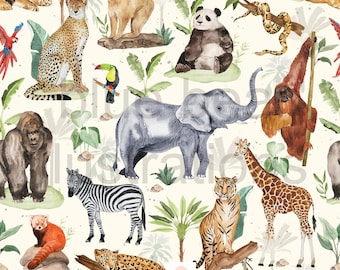 Motif animal sans couture, jungle, tigre, léopard, animaux d'Afrique, papier numérique, téléchargement numérique, roi lion, impression chambre d'enfant