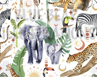 Safari Animal Seamless Pattern, Jungle Print (Digital Download)