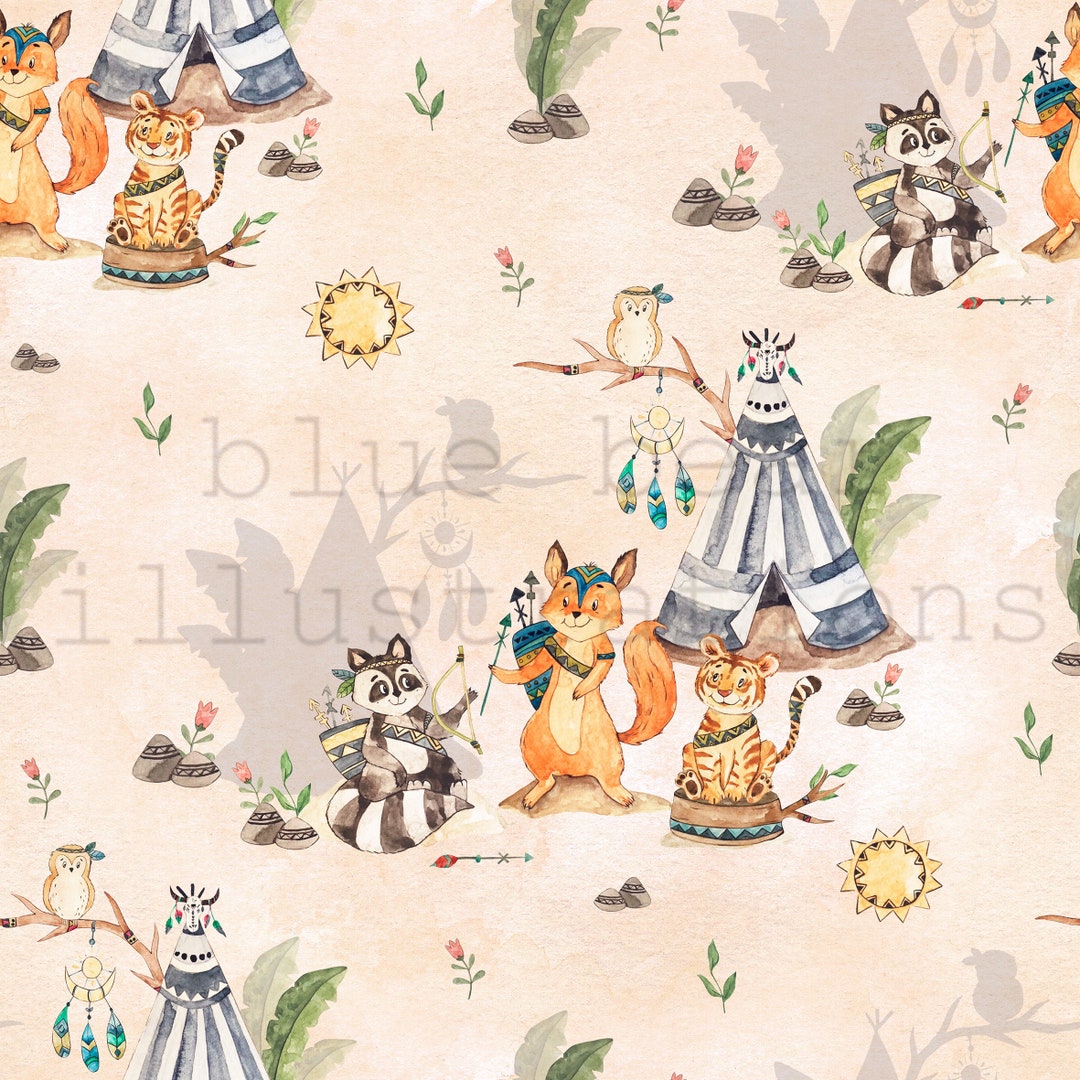 Boho Animal Pattern Boho Animals Seamless Pattern, Cute Animals Faces Seamless Pattern ...