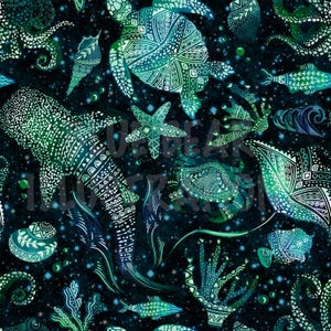 Ozean Musterdesign, Meerestiere und Nautik-design-Datei, Stoff Sublimation, wunderliche Tapete blauen Hintergrund, digitale Papier-Download