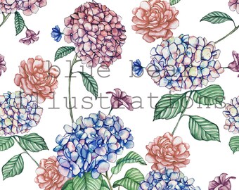 Hydrangea Seamless Pattern, vintage flower,  Floral Repeat Pattern, Printable Card, Sublimation, Digital Download