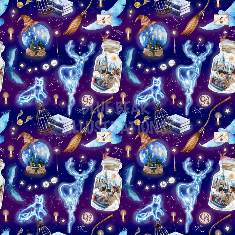 Wizard Seamless Pattern, HP World, Fabric Sublimation, Wizard School ...