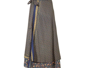 Jupe Portefeuille Longue Sari jupe longue en polyester style indien jupe longue indienne jupe réversible Liens à nouer sur la taille cadeau