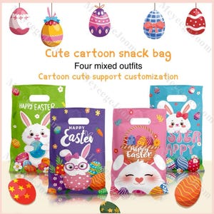 Easter Bunny Candy Bag Cartoon Snack Bag Easter Chip Bags Easter Kids Gift Box Egg Hunt Bag for Easter Bunny Goodie Bag Easter Favor Bags