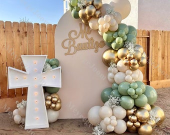 124pcs Dusty Green Balloon Arch Kit Gold Sand Party Balloons Baby Shower Gender Reveal Birthday Party Favors Anniversary Wedding Decoration