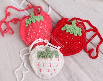 Crochet Stawberry Bag Cute Handmade Bag Knitted Strawberry Pouch Bags for Kids Girl Strawberry Fruit Bag Summer Beach Bag Cute Gift