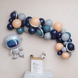 61pcs Slate Blue Grey Outer Space Balloon Arch Blast Off Birthday Astronaut Balloons Baby Shower Gender Reveal To the Moon Balloon Garland
