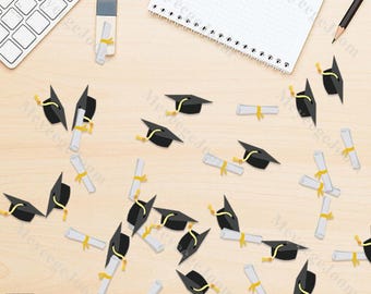 Juego de 100 recortes de graduación, confeti para sombreros de graduación, decoraciones para fiestas, mini sombreros, adornos de mesa, troqueles para birretes de graduación