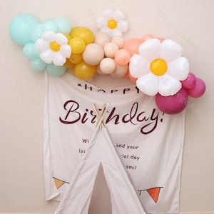 72/75 Daisy Ballon Bogen Senfgelb Blau Rosa Zwei Groovy Ballons Baby Shower Geschlecht offenbaren 1. Geburtstag Hintergrund Boho Bridal Shower