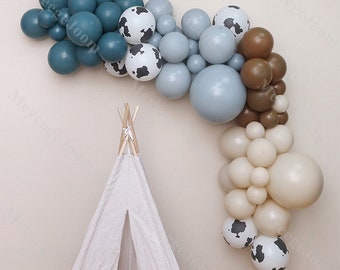 103pcs Cow Boy Country Farm Animal Themed Balloon Arch Slate Blue Sand Woodland Balloons Garland Birthday Baby Shower Gender Reveal Decor