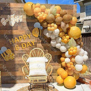 97pcs Bee Balloon Arch Mustard Yellow Sand Baby Shower Balloons Gender Reveal Birthday Party Kit Boho Bridal Shower Wedding Decoration