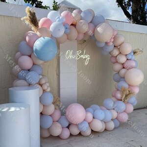 129 Blue Pink Matte Boho Balloons Garland Double Stuffed Cream Peach Bridal Shower Birthday Party Backdrop Gender Reveal Wedding Decoration