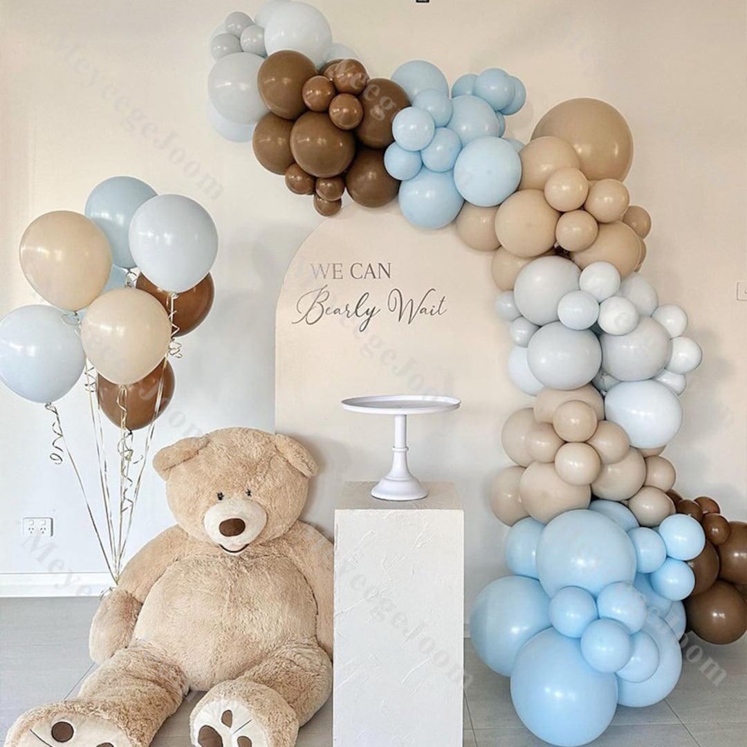 116pcs Baby Shower Balloons Arch Doubled Grey Caramel Blue Balloon