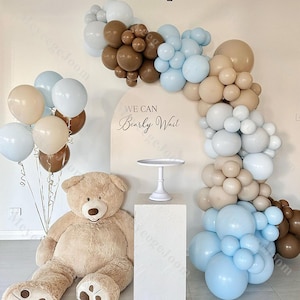 116pcs Baby Shower Balloons Arch Doubled Grey Caramel Blue Balloon Chain Gender Reveal Birthday Party Kit Wedding Boho Bridal Shower