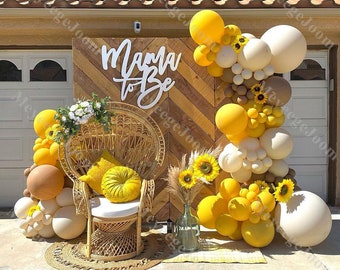 119pcs Bee Balloon Arch Mustard Yellow Caramel Balloon Gift Baby Shower Gender Reveal Birthday Party Favors Anniversary Wedding Decoration