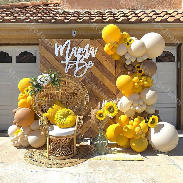 119pcs Bee Balloon Arch Mustard Yellow Caramel Balloon Gift Baby Shower Gender Reveal Birthday Party Favors Anniversary Wedding Decoration