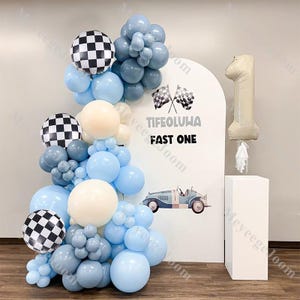 103 Fast One Balloon Girlanda Naturalny Piaskowy Niebieski Kratka Balony Chłopiec 1 Urodziny Baby Shower Dziewczynka Ujawnienie Płci Dekor Boho Bridal Shower